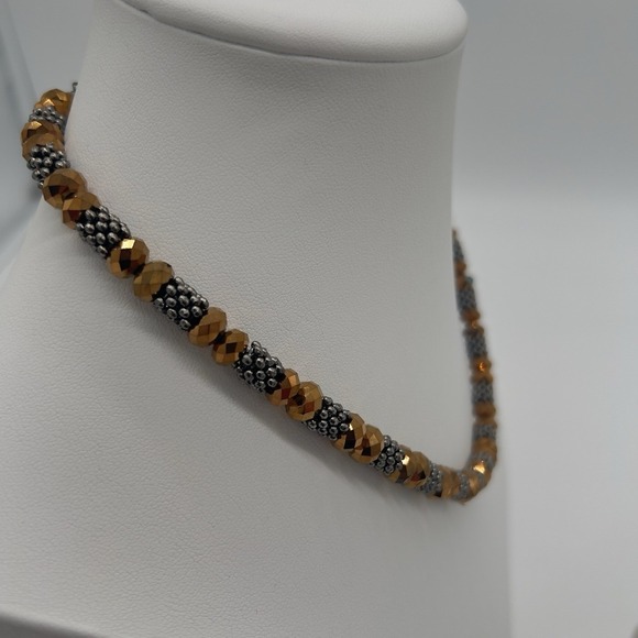 You & I Beaded Necklace & Earrings Set – Bronze Faceted Glass & Silver-Tone - Picture 2 of 8